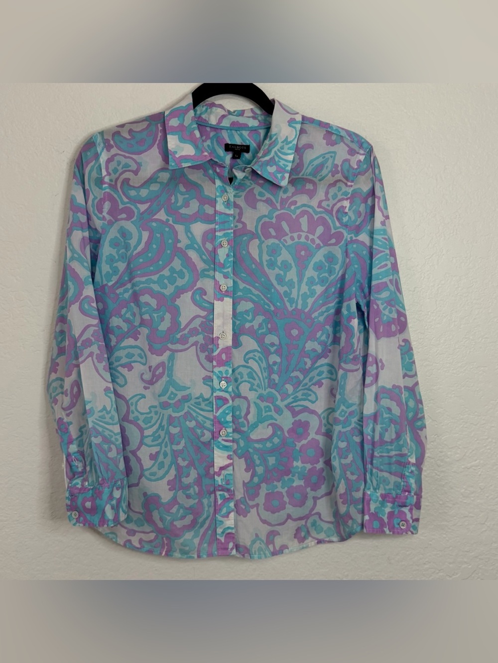 Talbots Shirt Size Petite Large Cotton Long Sleeve Pastel Paisley Button Up Top